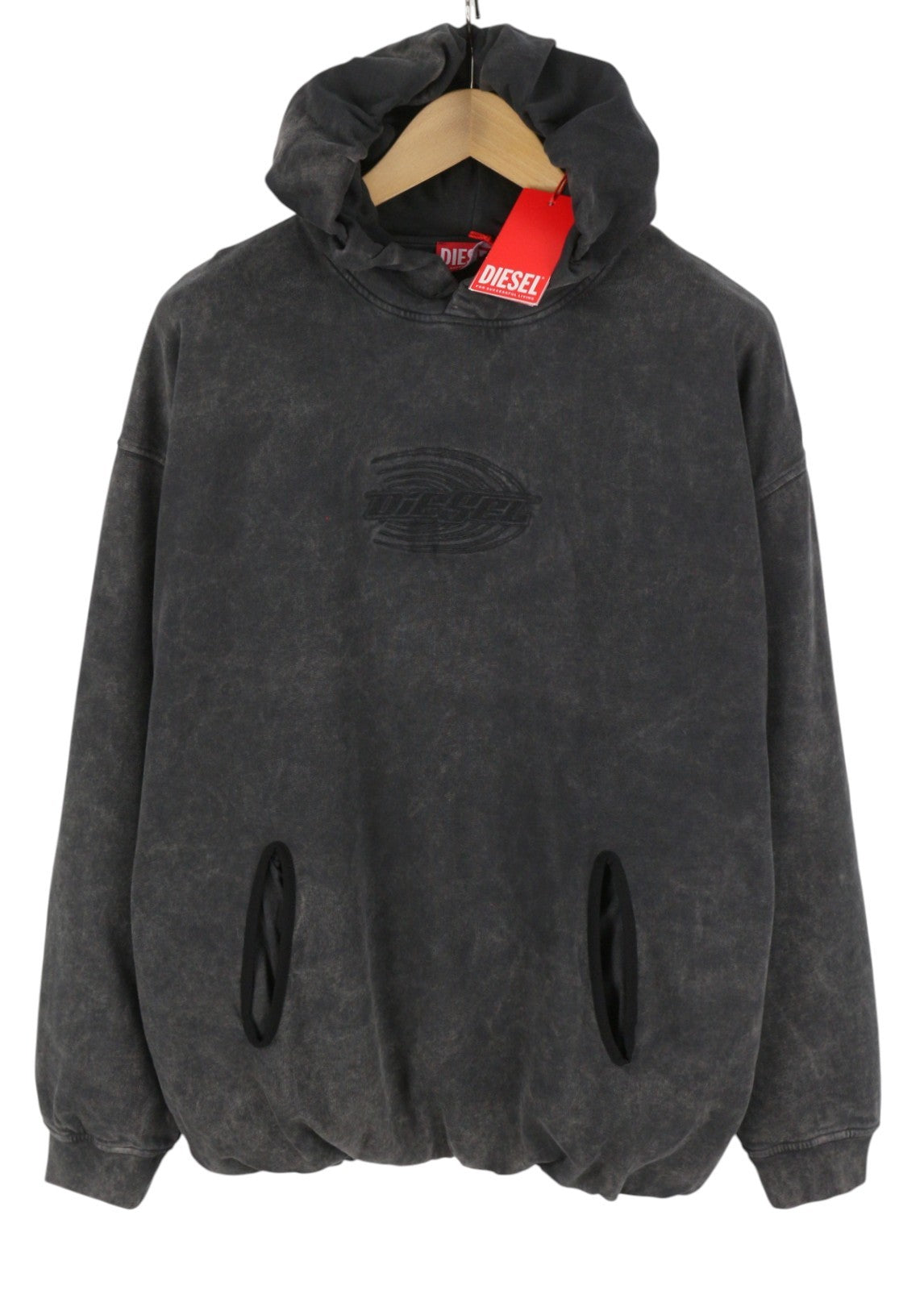 DIESEL S-Boxstic-Hood Men Hoodie M Grey Acid Washed Oversized Fit Unisex RRP295