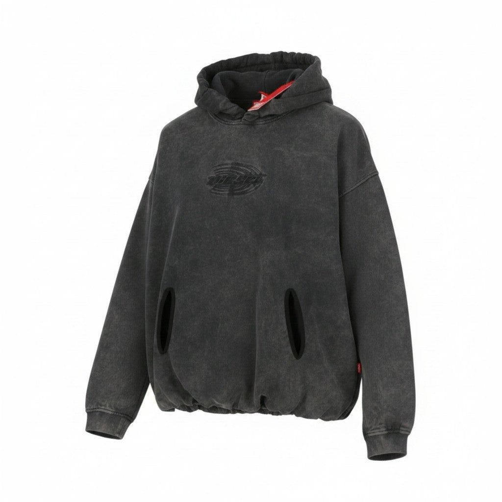 DIESEL S-Boxstic-Hood Men Hoodie L Grey Acid Washed Oversized Unisex RRP295
