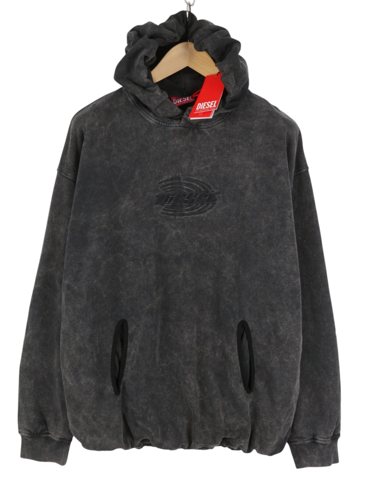 DIESEL S-Boxstic-Hood Men Hoodie M Grey Acid Washed Oversized Unisex RRP295
