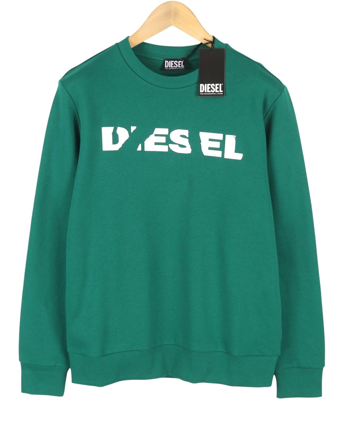 DIESEL S-Gir 250237 Off Men Sweatshirt XL Green Crew Neck Pull On RRP125