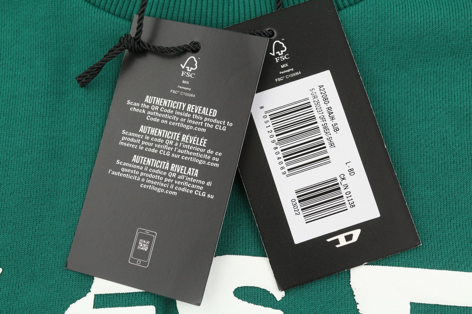 DIESEL S-Gir 250237 Off Men Sweatshirt L Green Crew Neck Pull On RRP125