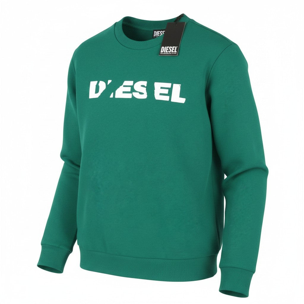 DIESEL S-Gir 250237 Off Men Sweatshirt M Green Crew Neck Pull On RRP125