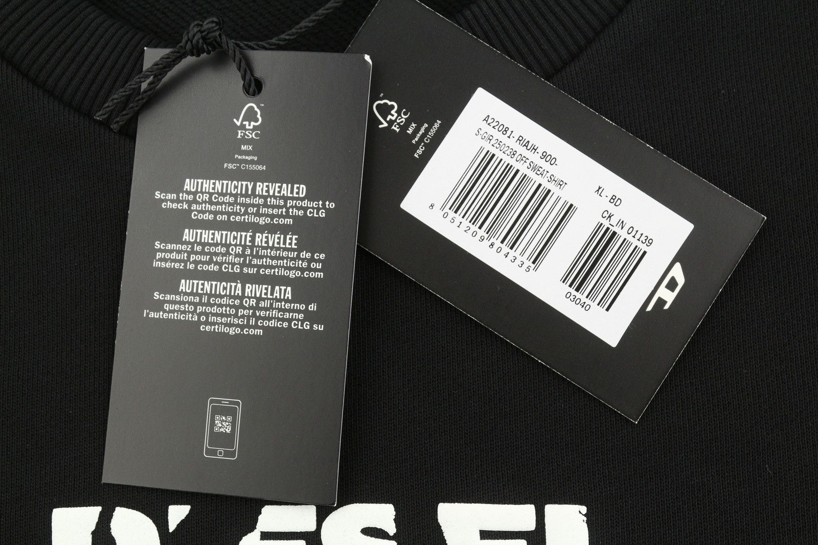 DIESEL S-Gir 250238 Off Men Sweatshirt XL Black Crew Neck Pull On RRP125