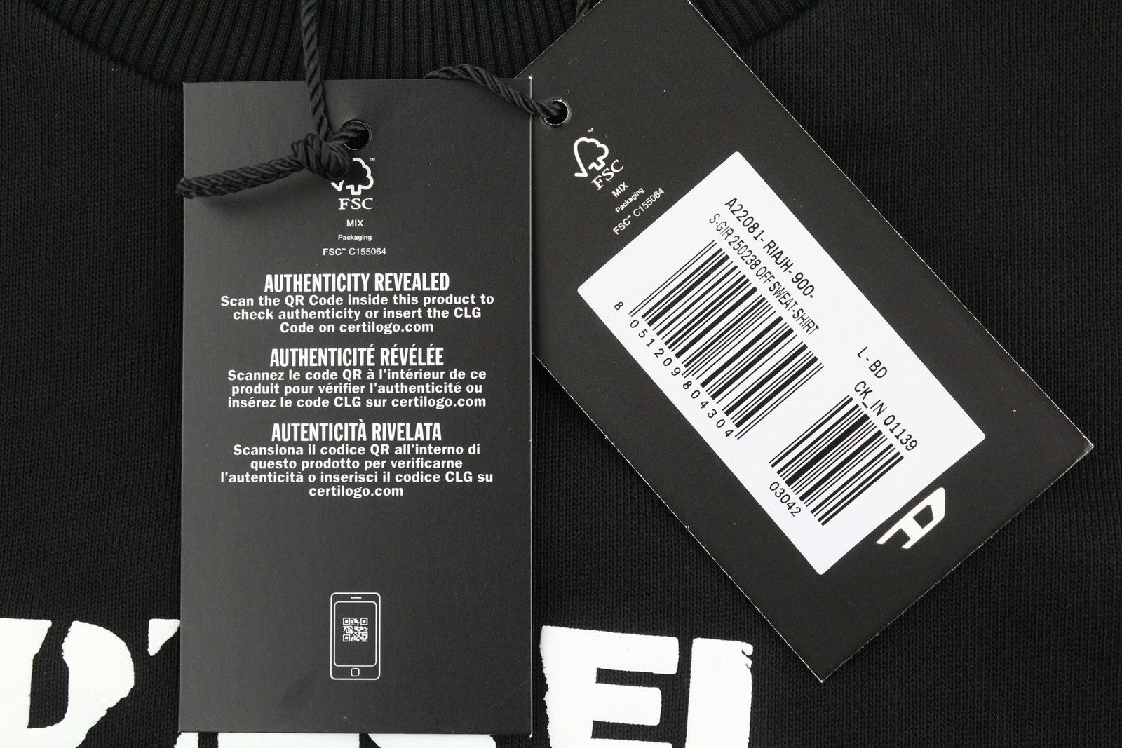 DIESEL S-Gir 250238 Off Men Sweatshirt L Black Crew Neck Pull On RRP125