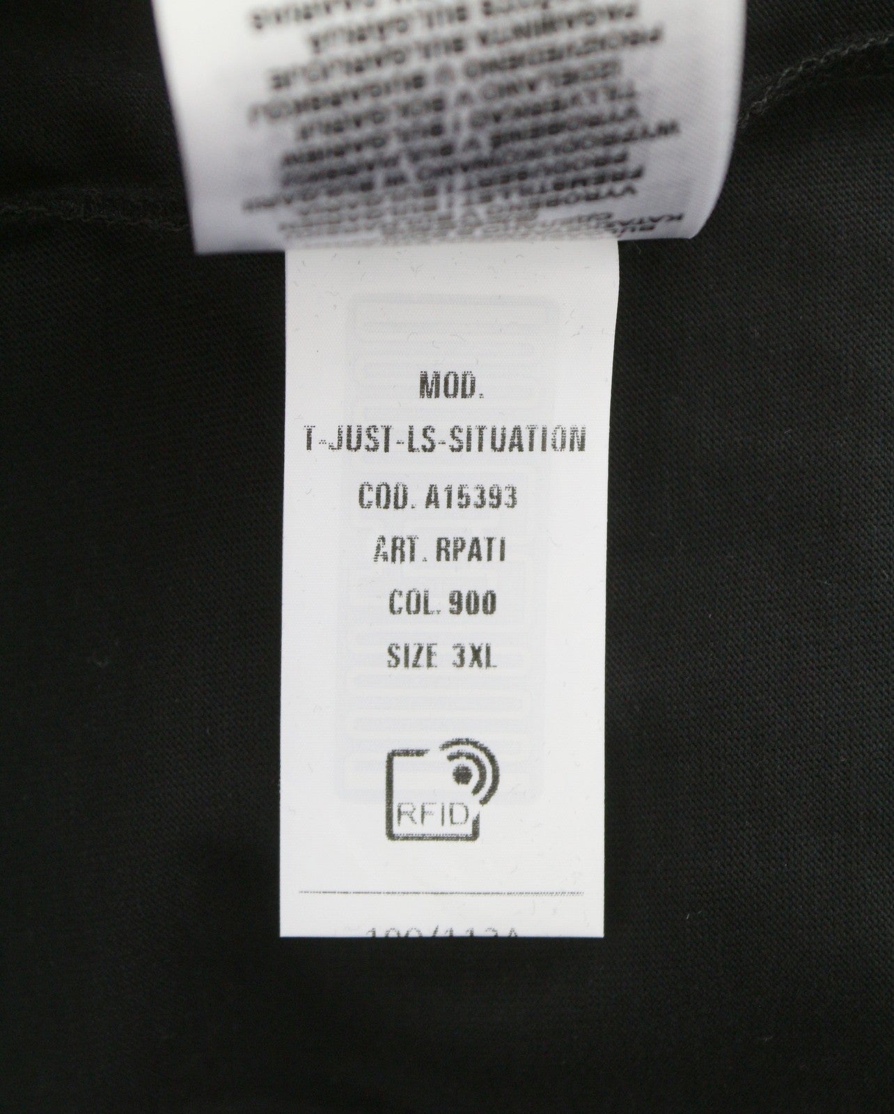 DIESEL T-Just-LS-Situation Men T-Shirt 3XL Black Cotton Crew Neck Long Sleeve