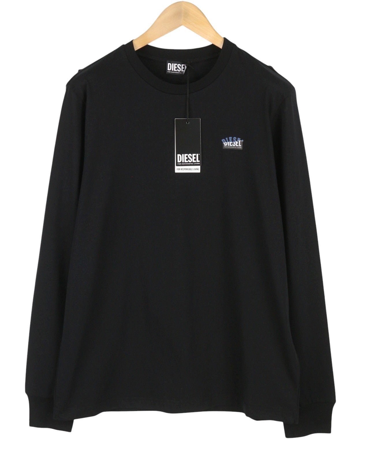 DIESEL T-Just-LS-Situation Men T-Shirt L Black Cotton Crew Neck Long Sleeve