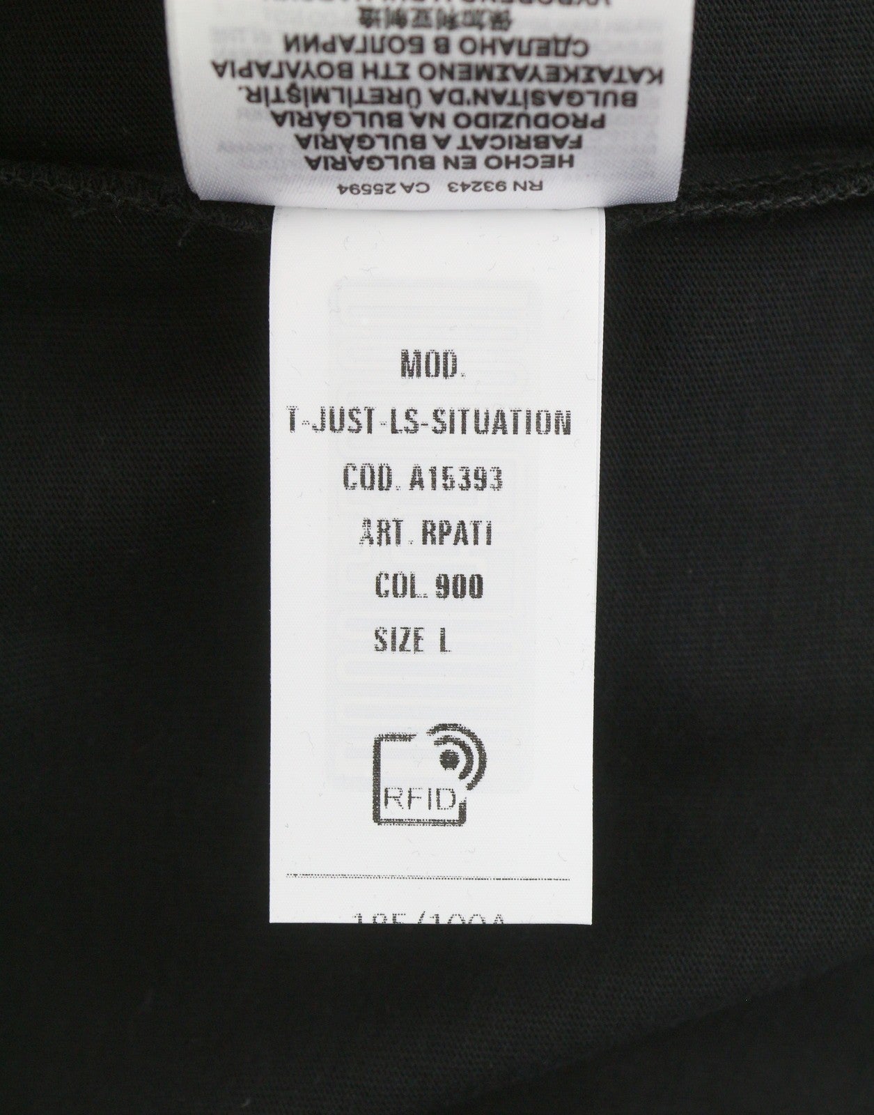 DIESEL T-Just-LS-Situation Men T-Shirt L Black Cotton Crew Neck Long Sleeve