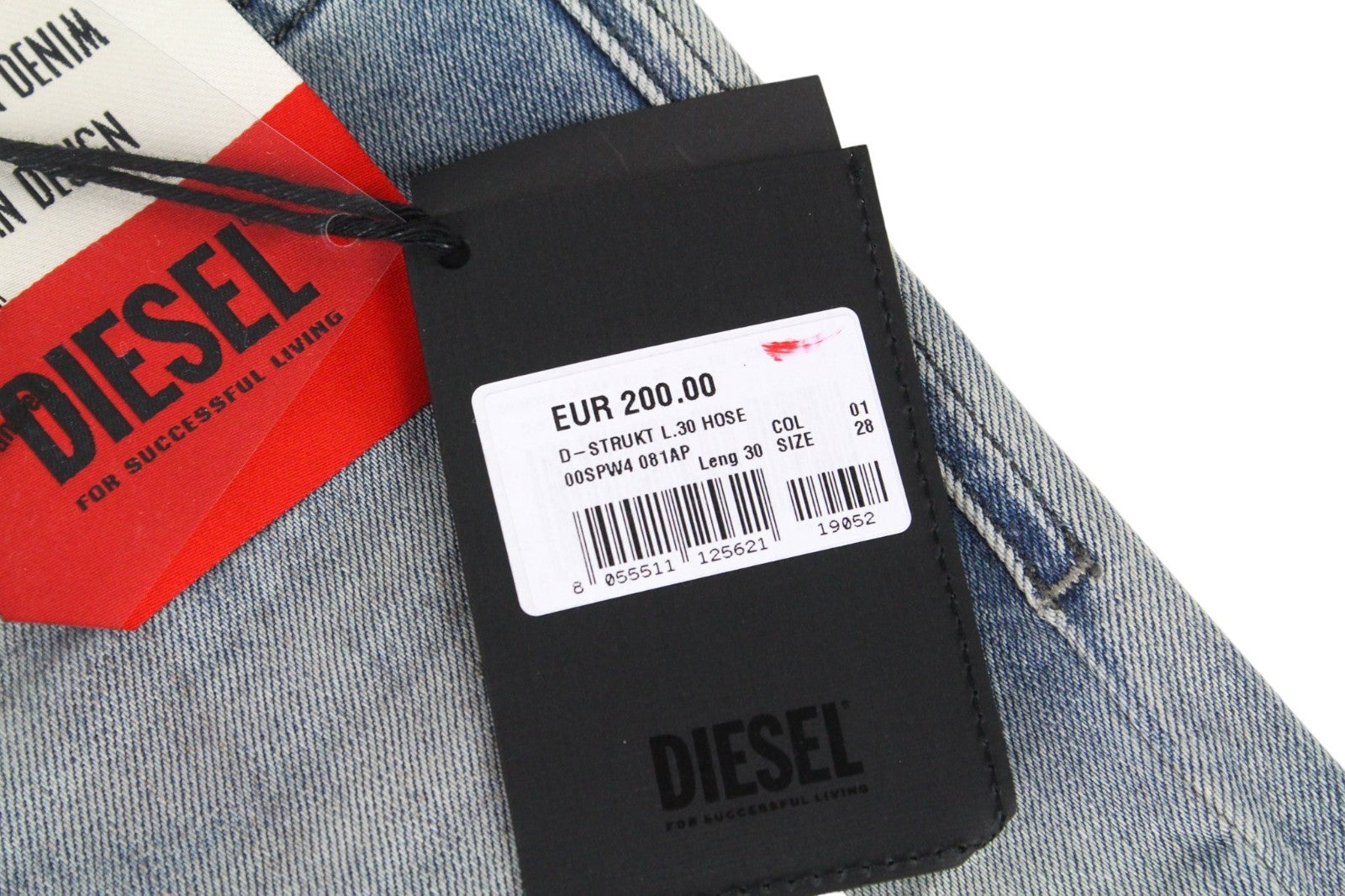 DIESEL D-Strukt 081AP Men Jeans W28/L30 Tapered Fit Washed Blue Cotton Stretch