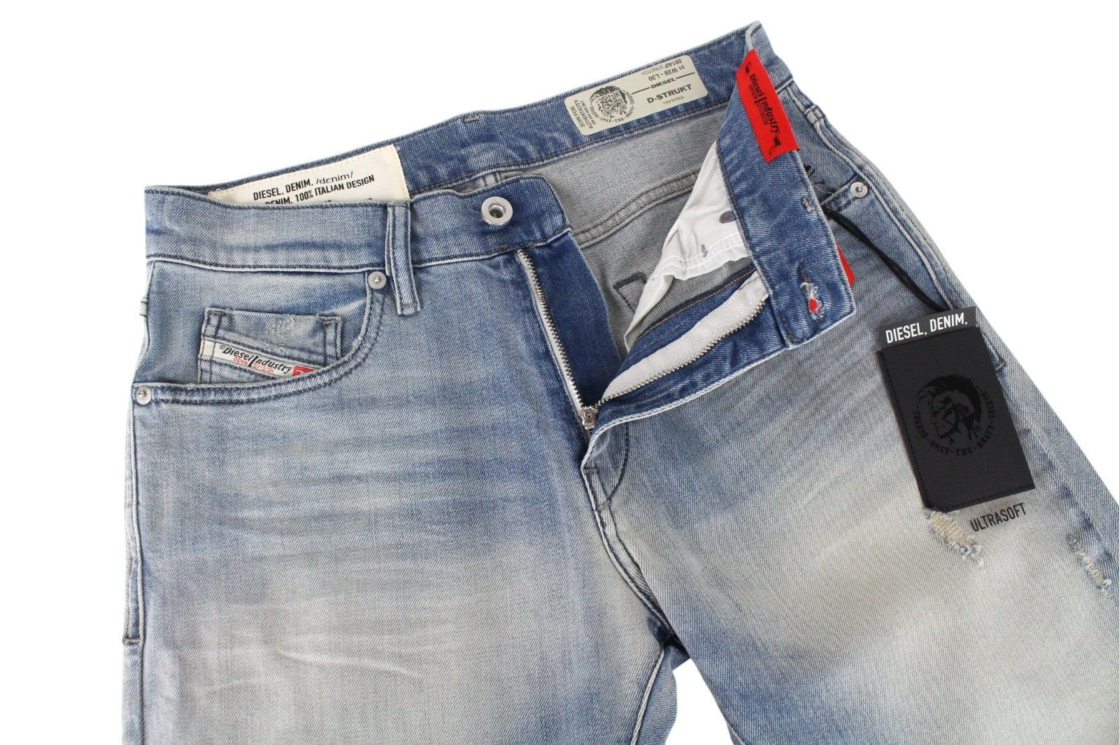 DIESEL D-Strukt 081AP Men Jeans W28/L30 Tapered Fit Washed Blue Cotton Stretch