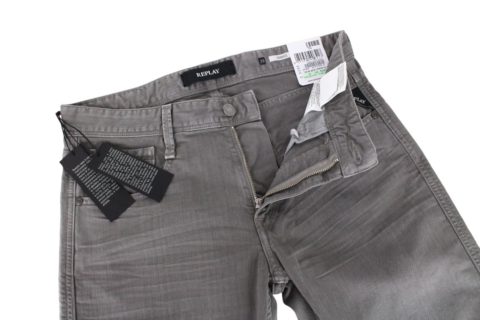 REPLAY Anbass Men Jeans W29/L30 Slim Fit Casual Denim Grey Cotton Stretch