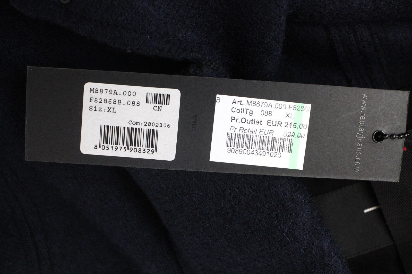 REPLAY Men Jacket XL Navy Blue Wool Blend Double-Breasted Lined Casual Logo