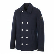 REPLAY Men Jacket L Navy Blue Wool Blend Double-Breasted Lined Casual