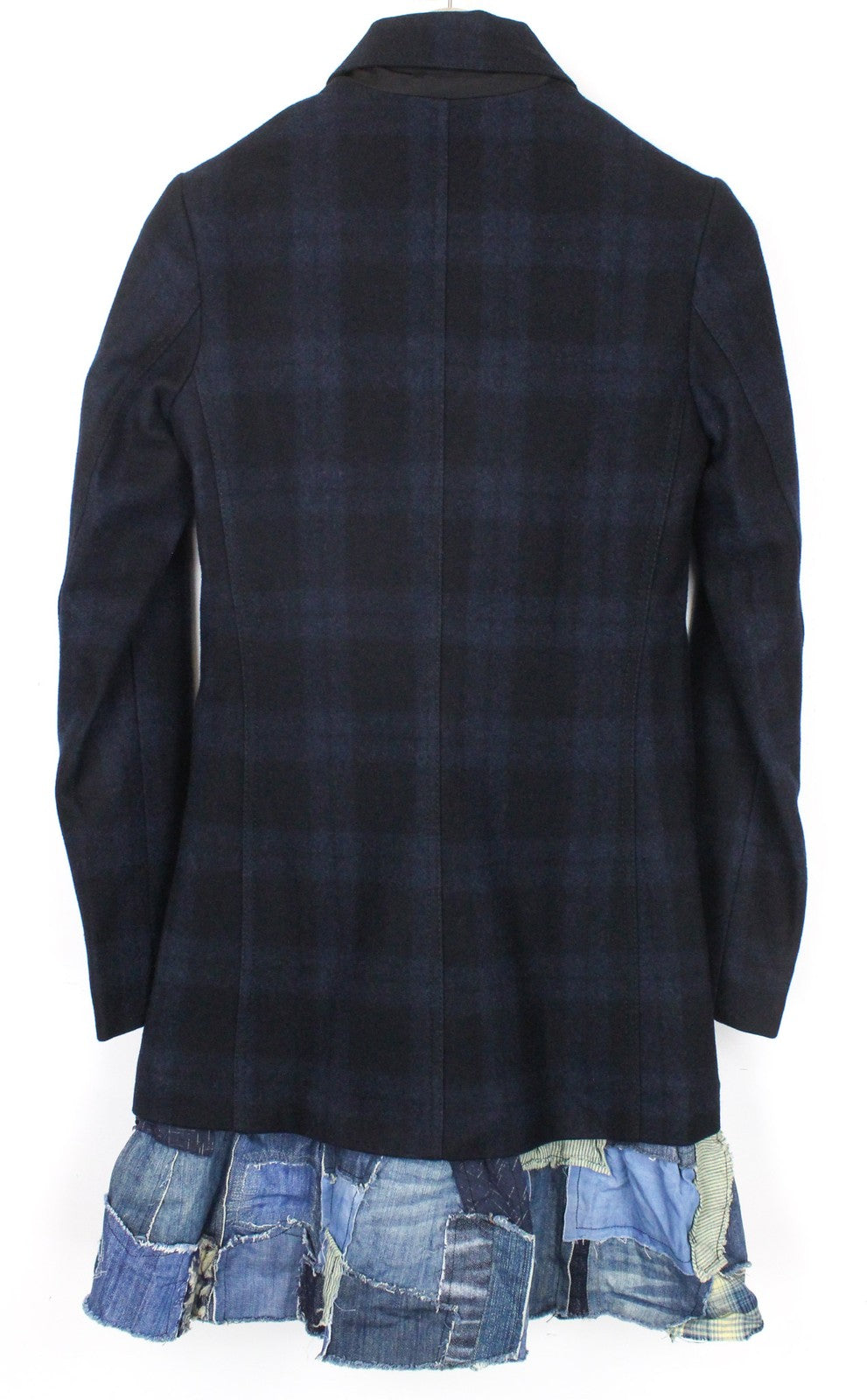 DESIGUAL Snowrobot Women Jacket 36 S Blue Check Wool Cotton Blend Single-Breast