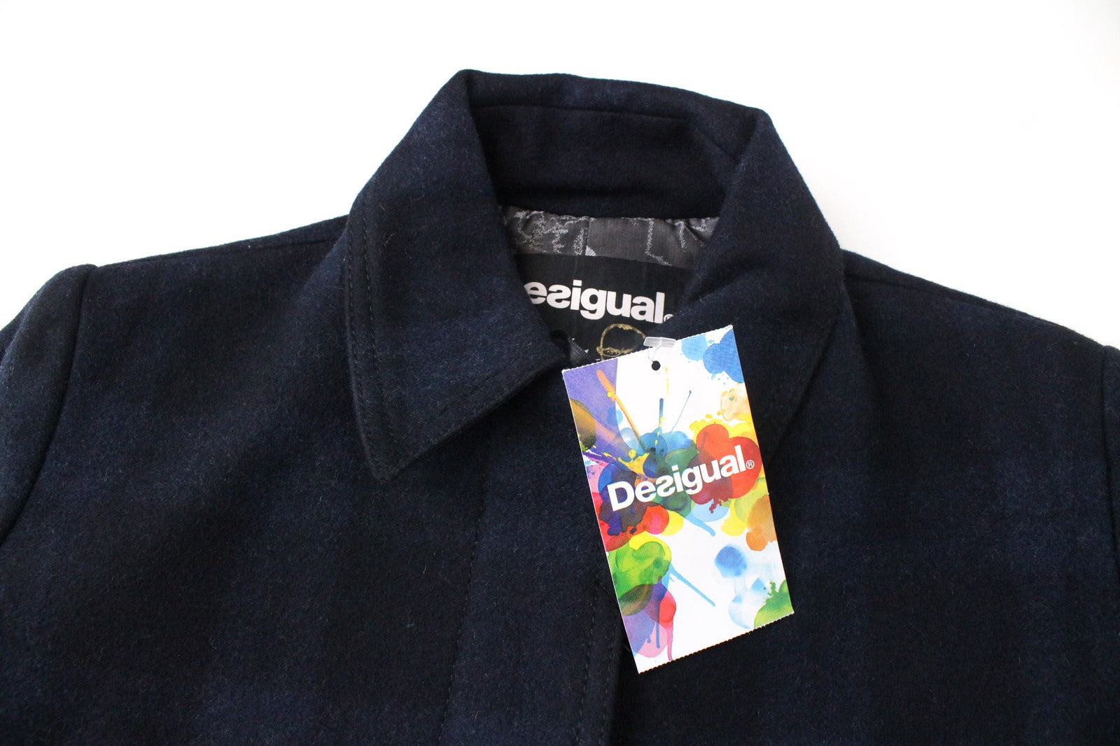 DESIGUAL Snowrobot Women Jacket 36 S Blue Check Wool Cotton Blend Single-Breast