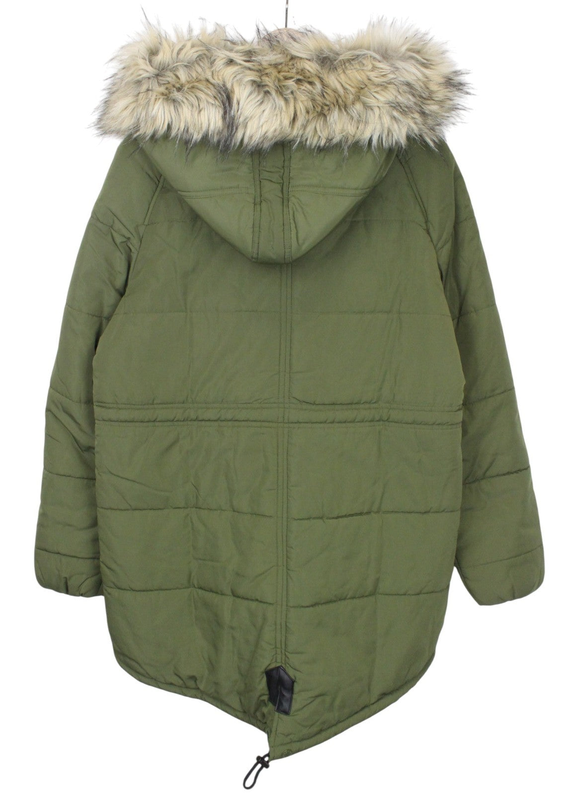 REPLAY Women Jacket M Green Lined Padded Hooded Faux Fur Zipped Snap Parka