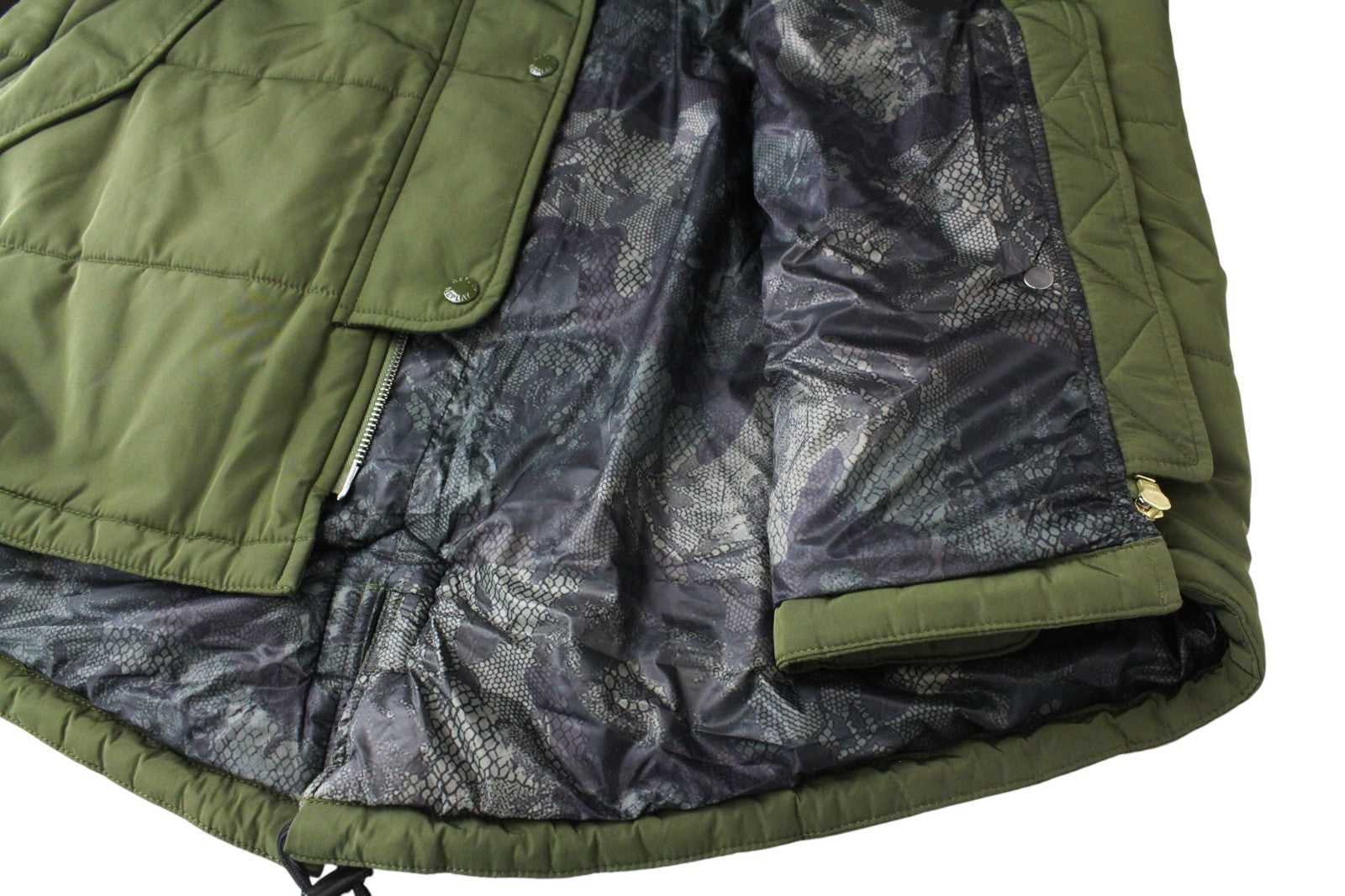 REPLAY Women Jacket M Green Lined Padded Hooded Faux Fur Zipped Snap Parka
