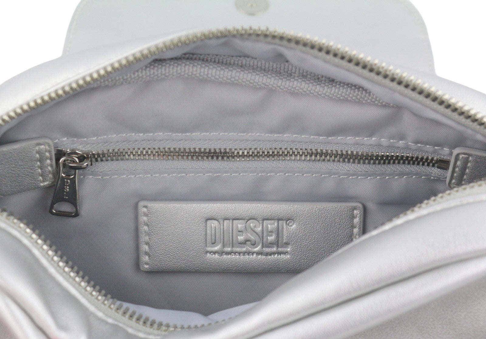 DIESEL Logos Mini Messenger Women Bag Grey Silver Chunky Chain Logo RRP250