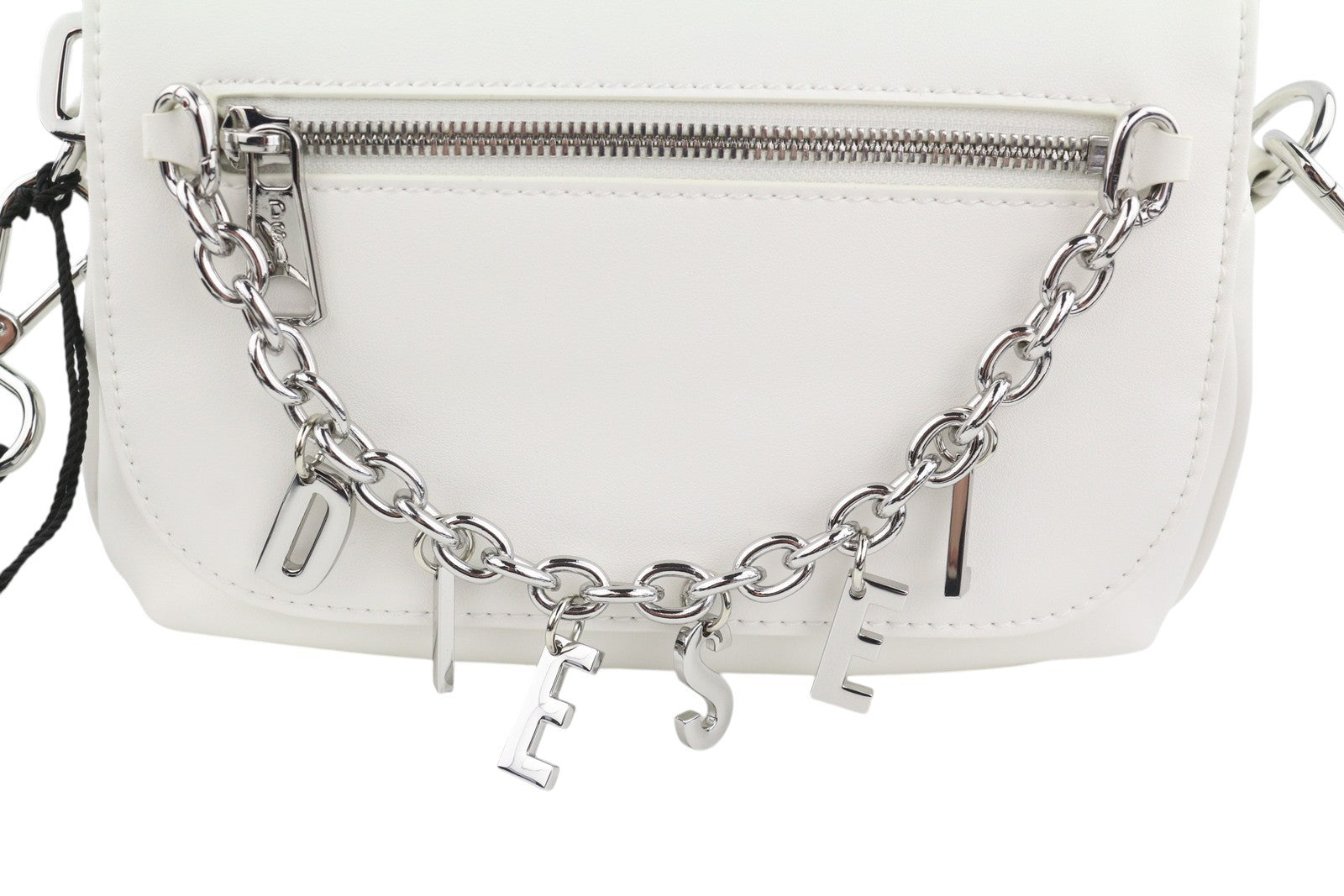 DIESEL Logos Mini Messenger Women Bag White Chunky Chain Logo Crossbody RRP250