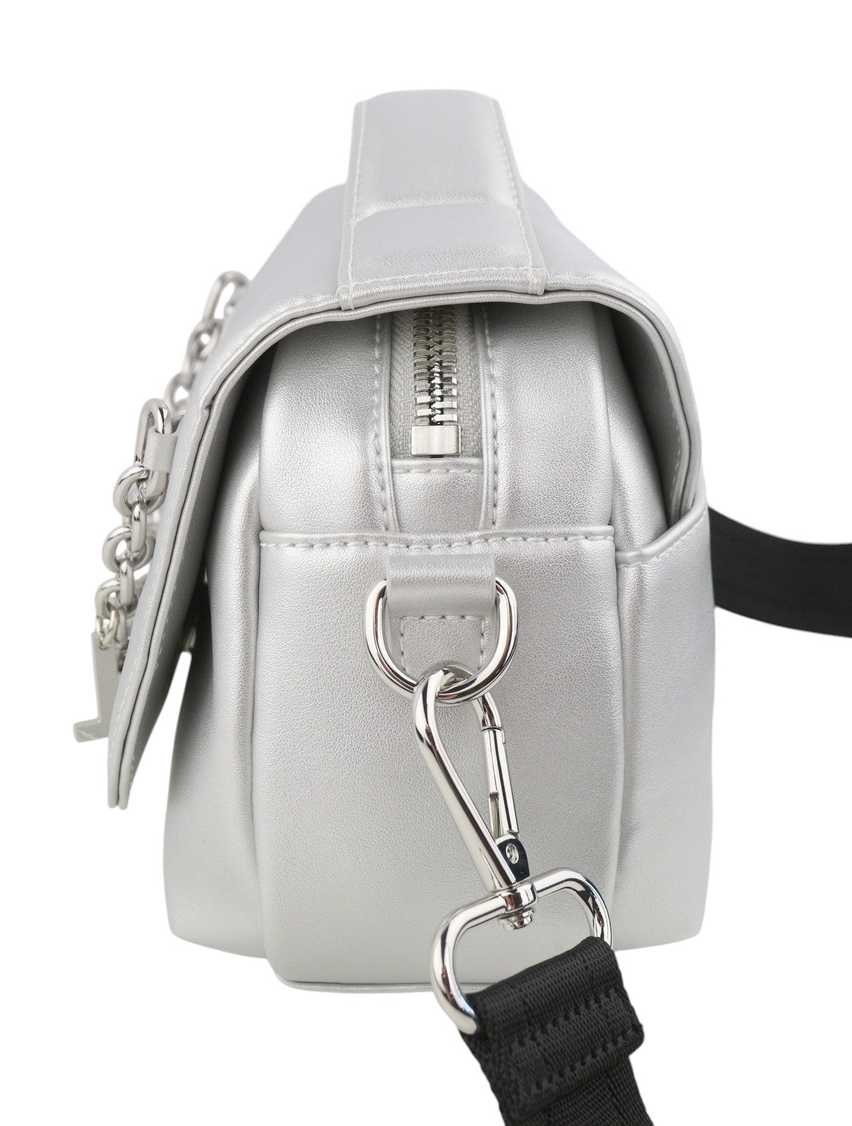 DIESEL Logos Mini Messenger Women Bag OS Grey Silver Chunky Chain Logo RRP250