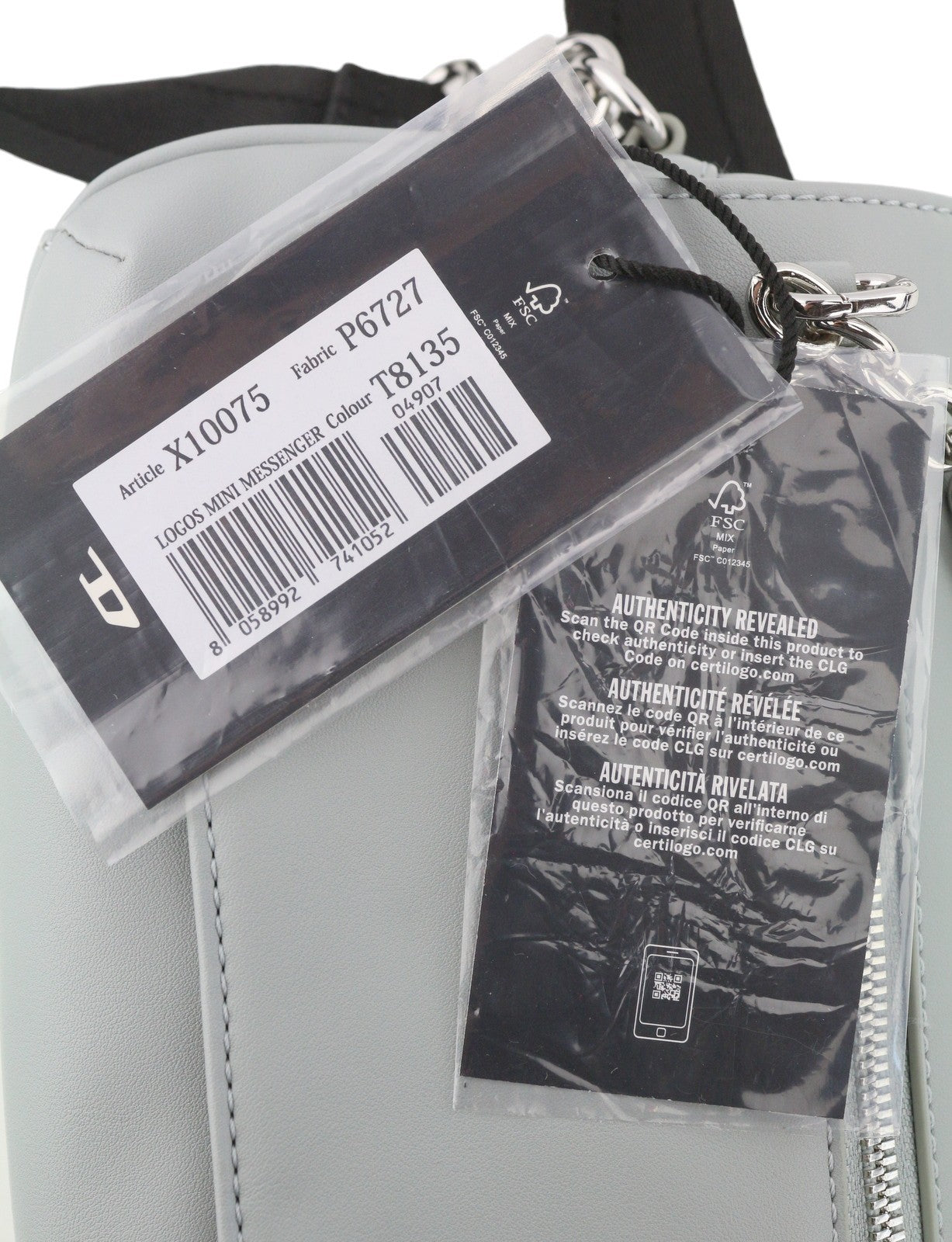 DIESEL Logos Mini Messenger Women Bag Grey Chunky Chain Logo Crossbody RRP250