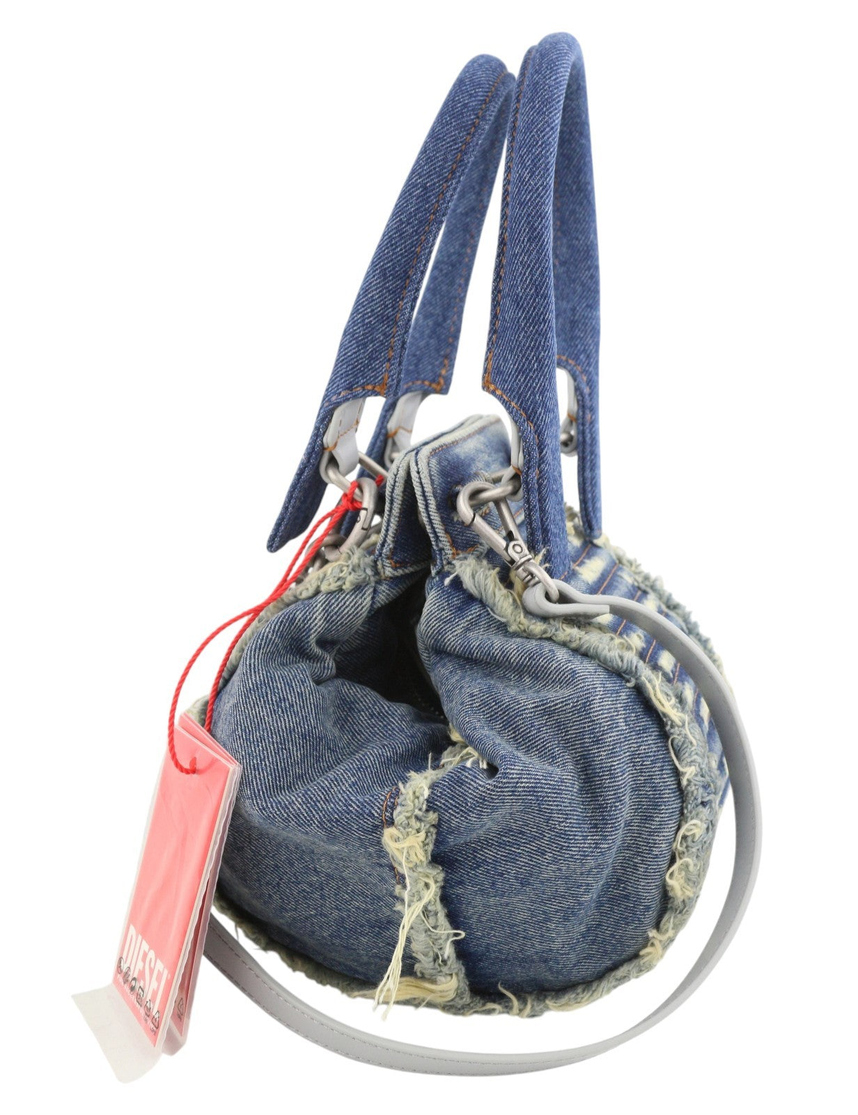 DIESEL D-Vina Women Bag XS Blue Denim Shoulder Distress Chunky Chain RRP495