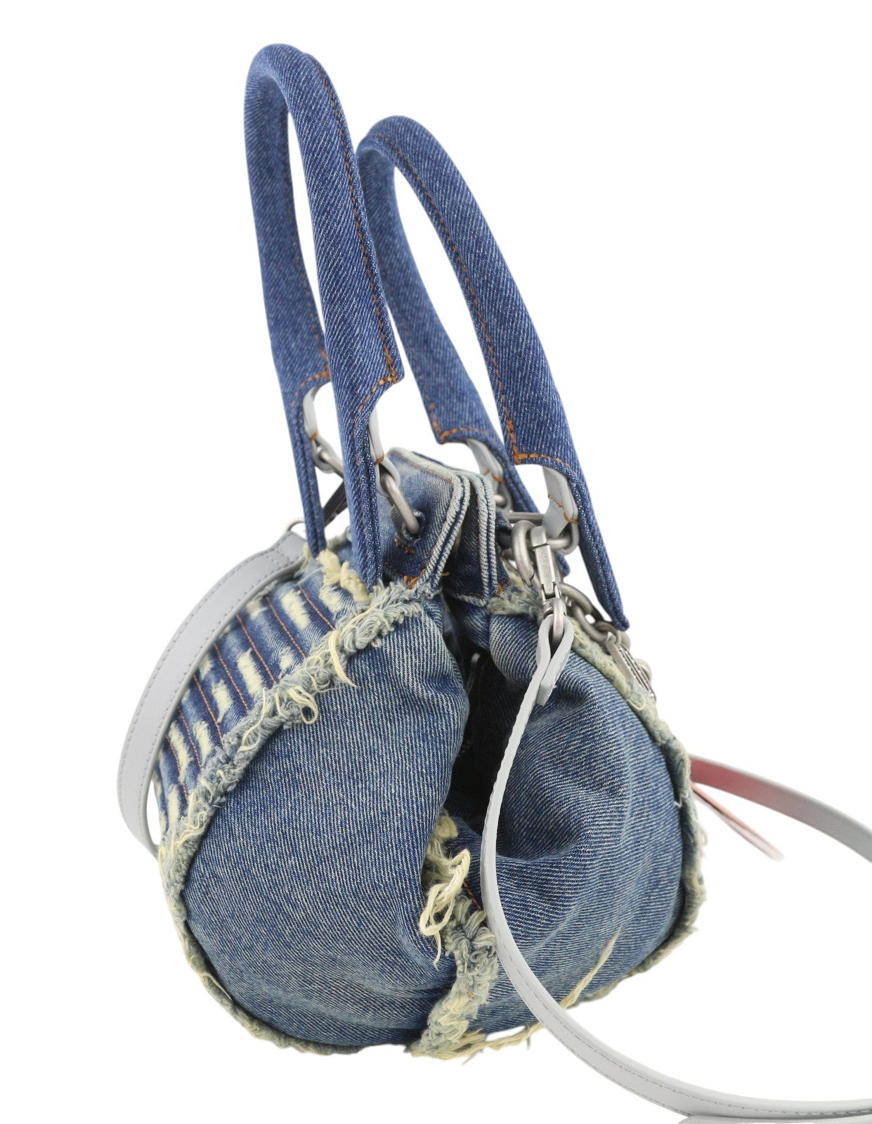 DIESEL D-Vina Women Bag XS Blue Denim Shoulder Distress Chunky Chain RRP495