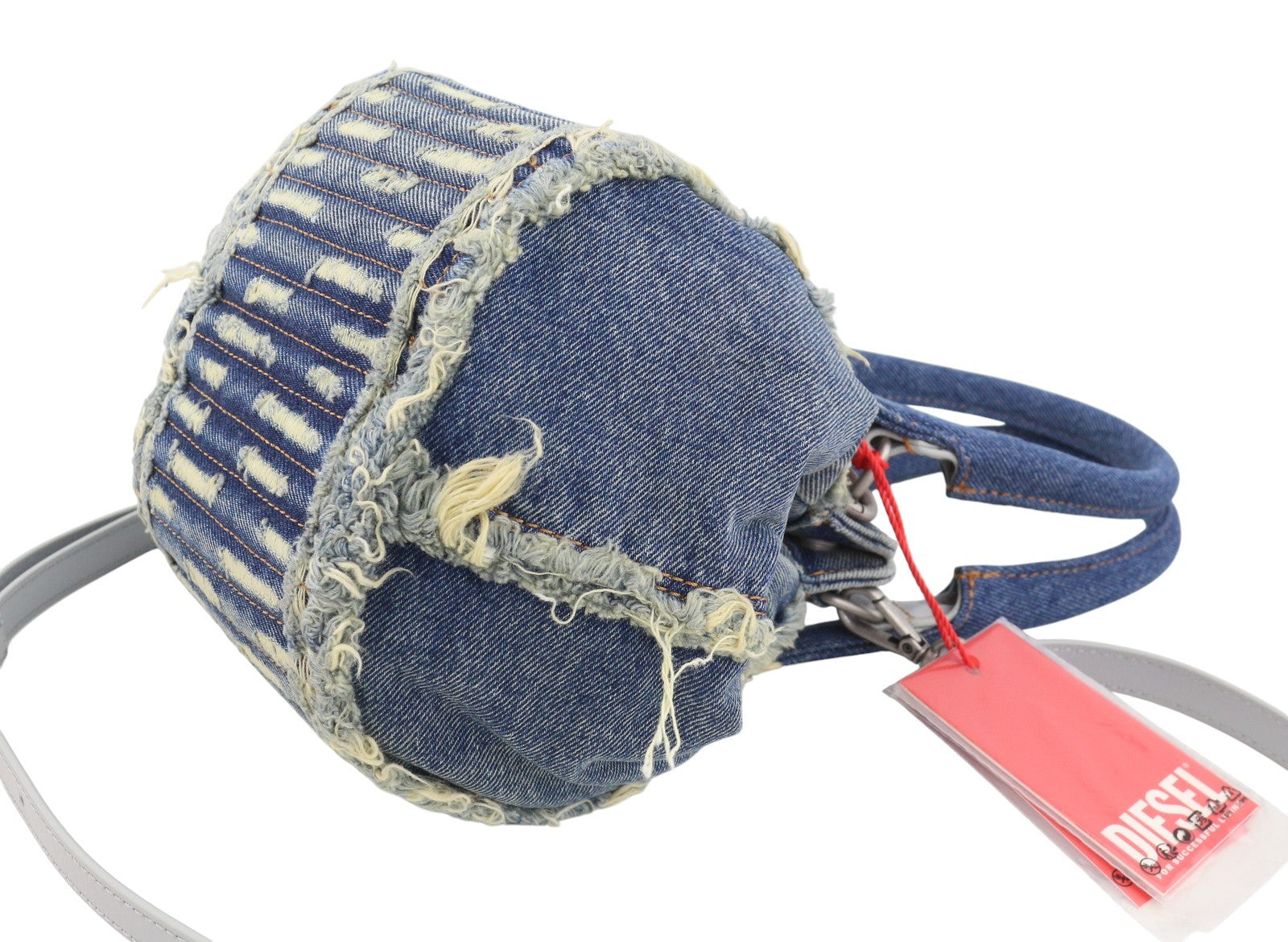 DIESEL D-Vina Women Bag XS Blue Denim Shoulder Distress Chunky Chain RRP495