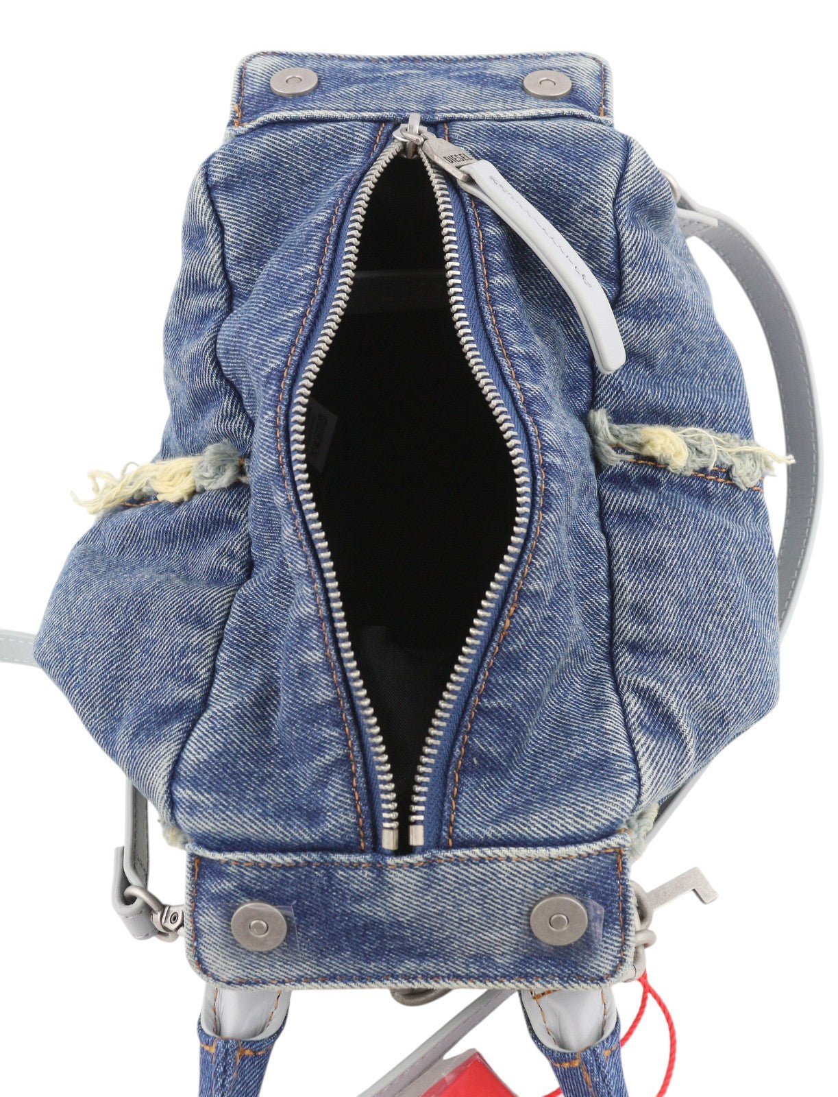 DIESEL D-Vina Women Bag XS Blue Denim Shoulder Distress Chunky Chain RRP495