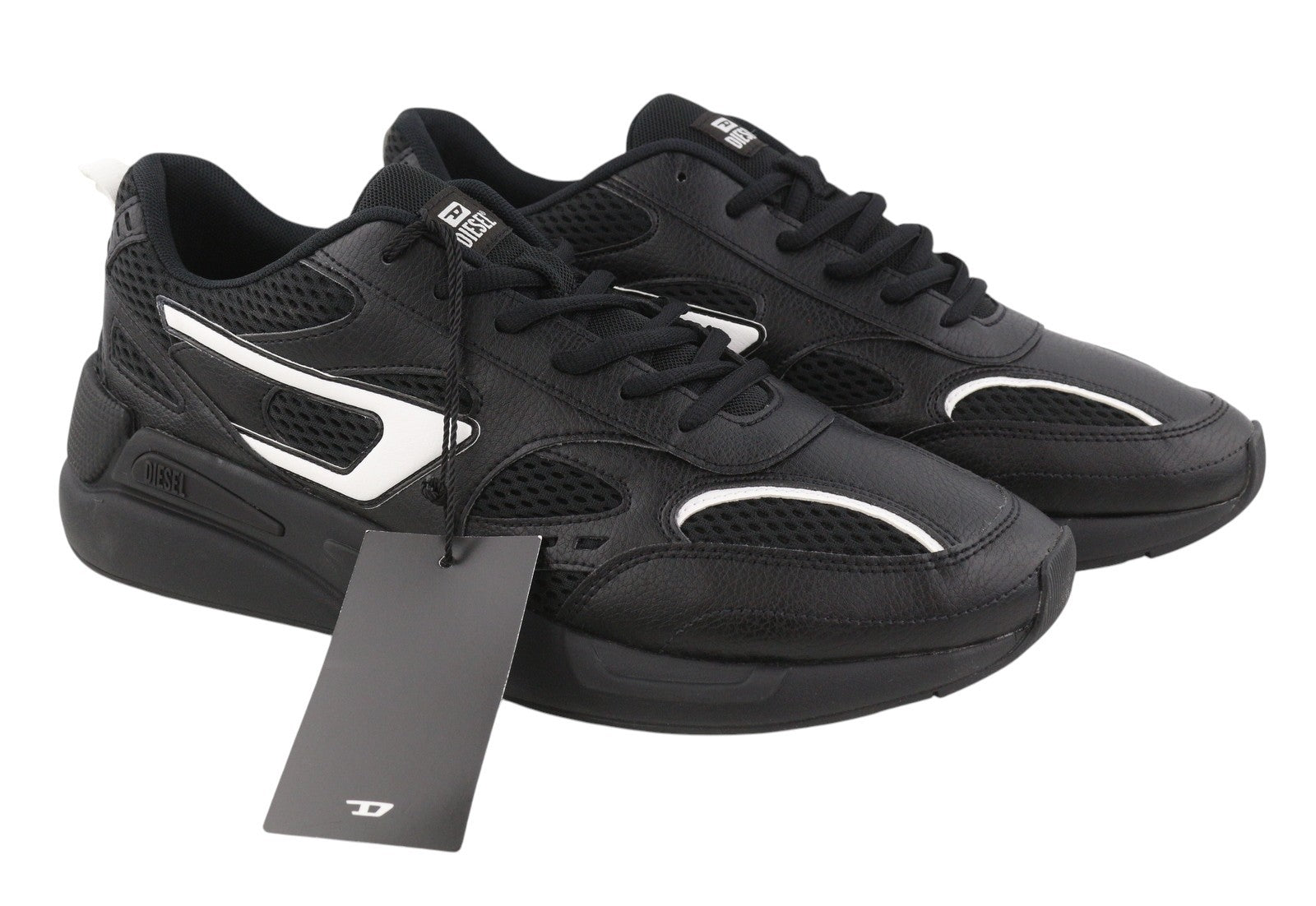 DIESEL S-Serendipity Sport Men Sneakers EU46 Black Almond Toe Low Top RRP160