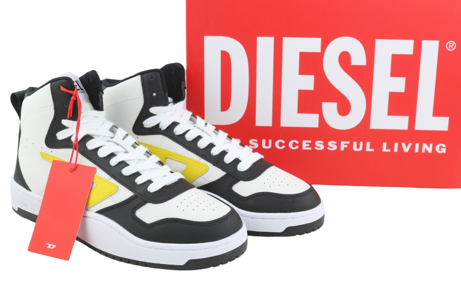 DIESEL S-Ukiyo V2 Mid Men Sneakers EU44 White Cow Leather Lace Up RRP215