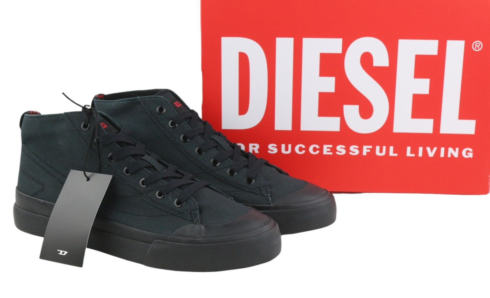DIESEL S-Athos Mid Men Sneakers EU45 Black Canvas Almond Toe Laced RRP150