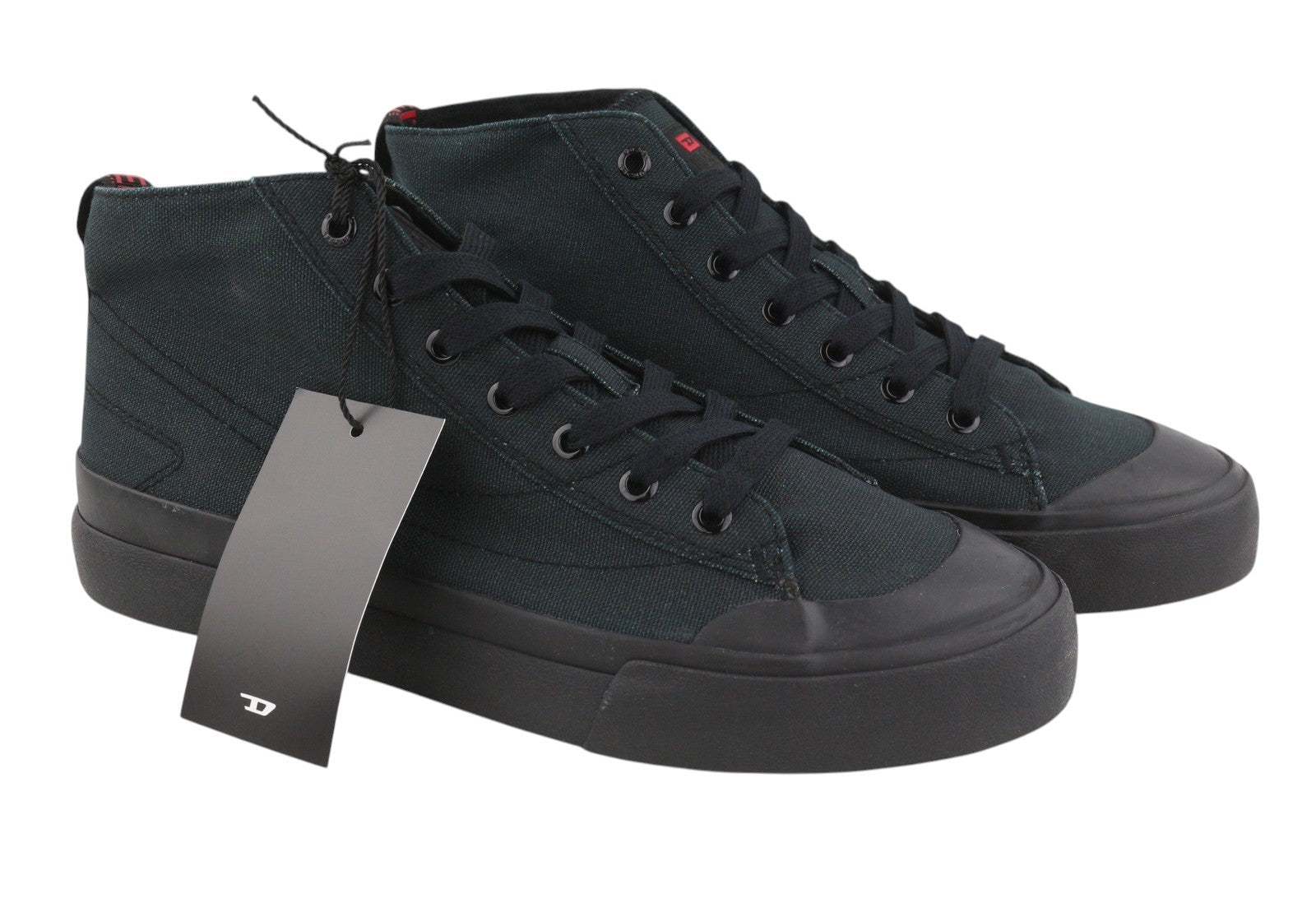 DIESEL S-Athos Mid Men Sneakers EU45 Black Canvas Almond Toe Laced RRP150