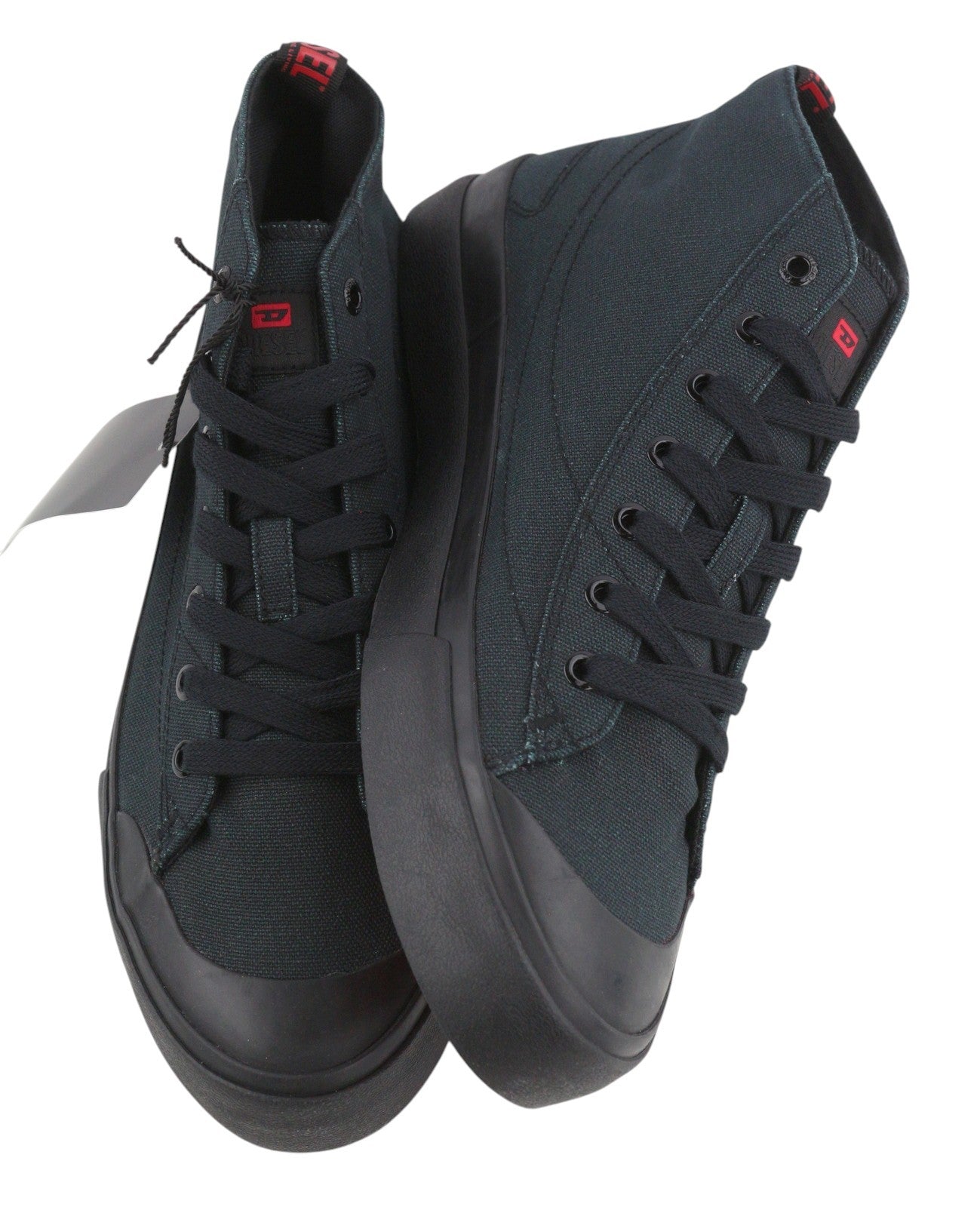 DIESEL S-Athos Mid Men Sneakers EU45 Black Canvas Almond Toe Laced RRP150