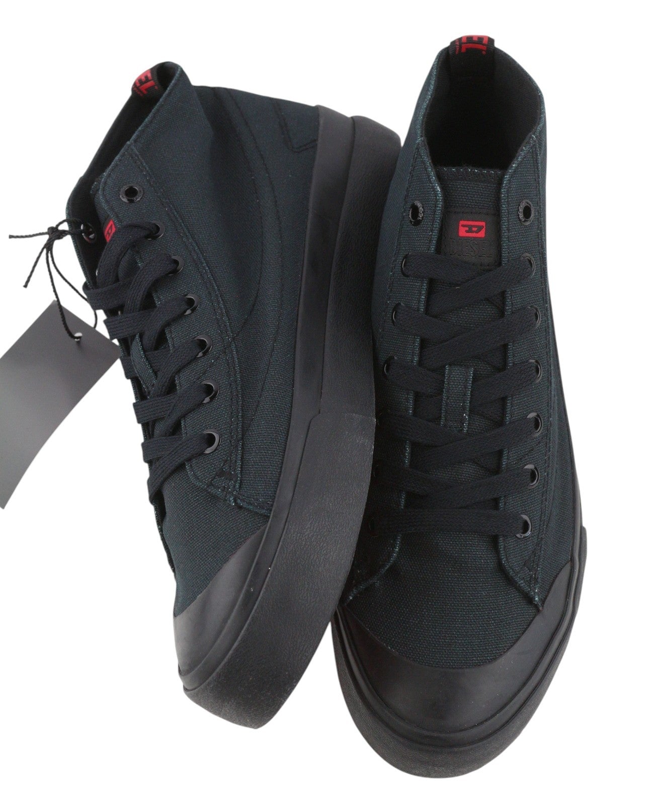 DIESEL S-Athos Mid Men Sneakers EU43 Black Canvas Almond Toe Laced RRP150