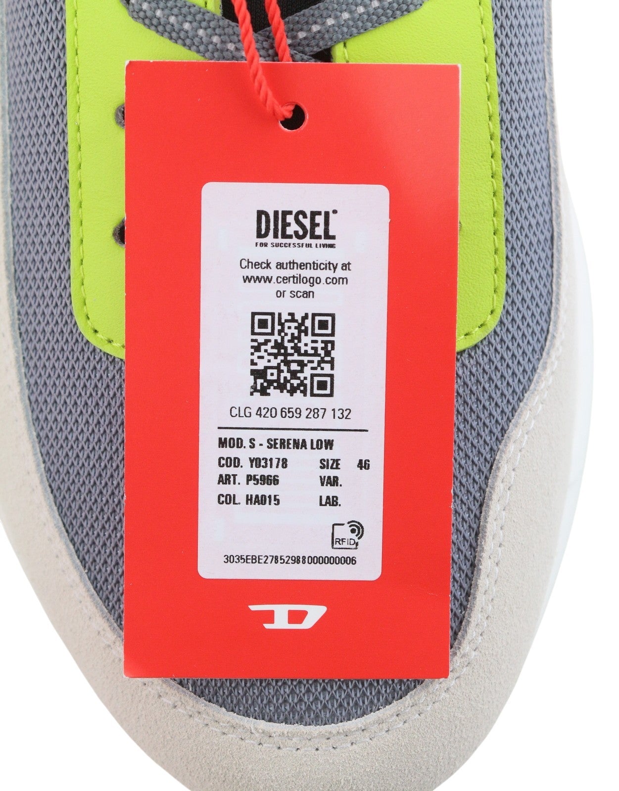 DIESEL S-Serena Low Men Sneakers EU46 Grey Leather Details Almond Lace RRP195