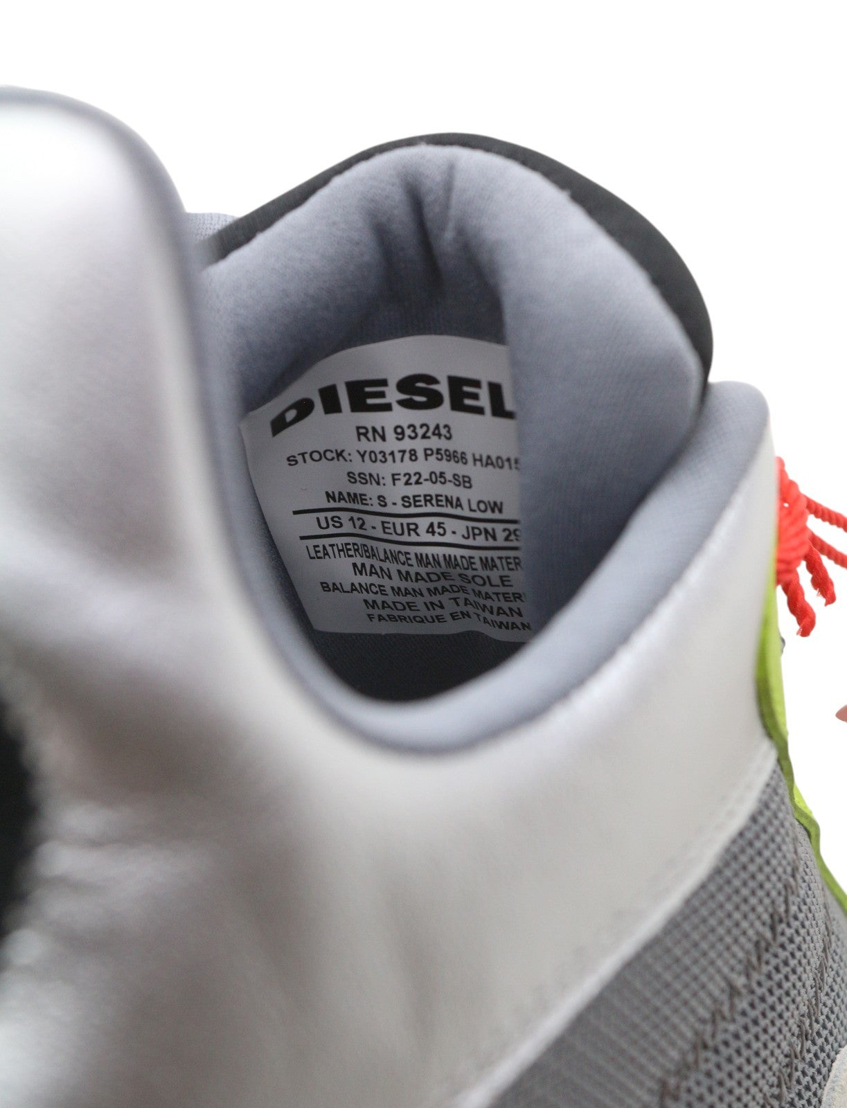 DIESEL S-Serena Low Men Sneakers EU45 Grey Leather Details Almond Lace RRP195