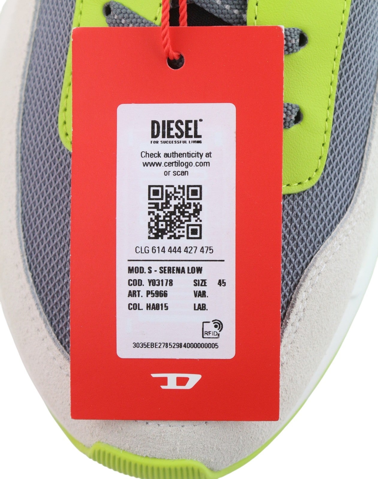 DIESEL S-Serena Low Men Sneakers EU45 Grey Leather Details Almond Lace RRP195