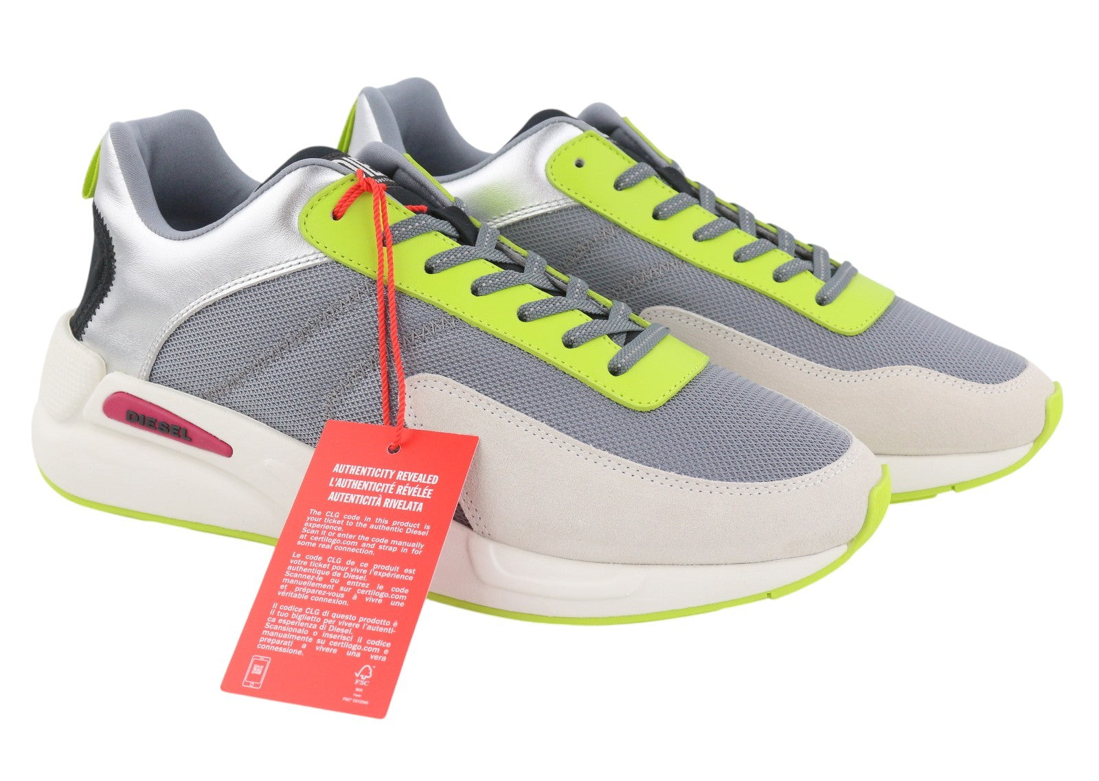 DIESEL S-Serena Low Men Sneakers EU45 Grey Leather Details Almond Lace RRP195