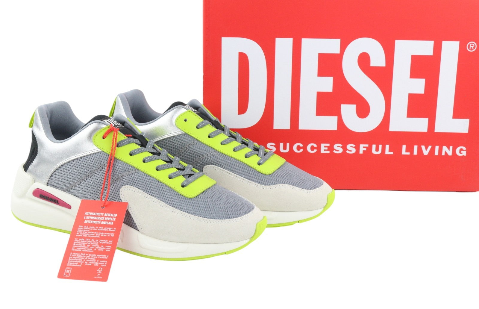 DIESEL S-Serena Low Men Sneakers EU44 Grey Leather Details Almond Lace RRP195