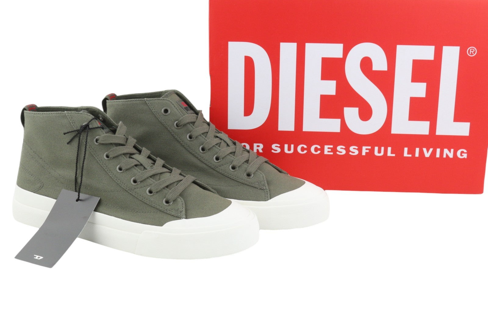 DIESEL S-Athos Mid Men Sneakers EU43 Olive Nigh Canvas Almond Toe Laced RRP150
