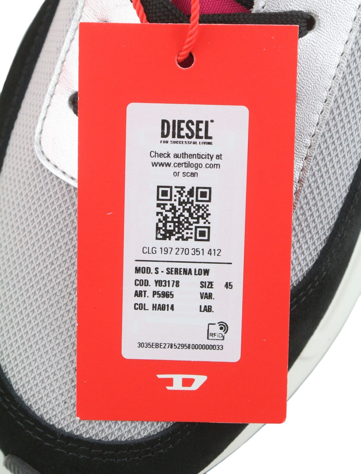 DIESEL S-Serena Low Men Sneakers EU45 Grey Leather Details Almond Toe RRP195