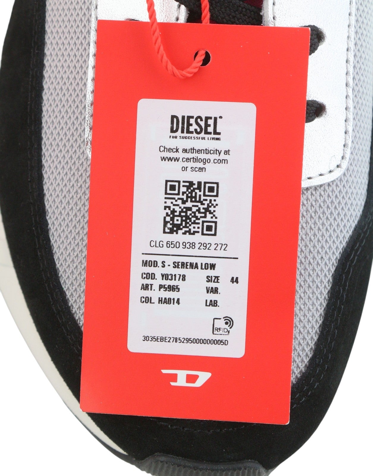 DIESEL S-Serena Low Men Sneakers EU44 Grey Leather Details Almond Toe RRP195