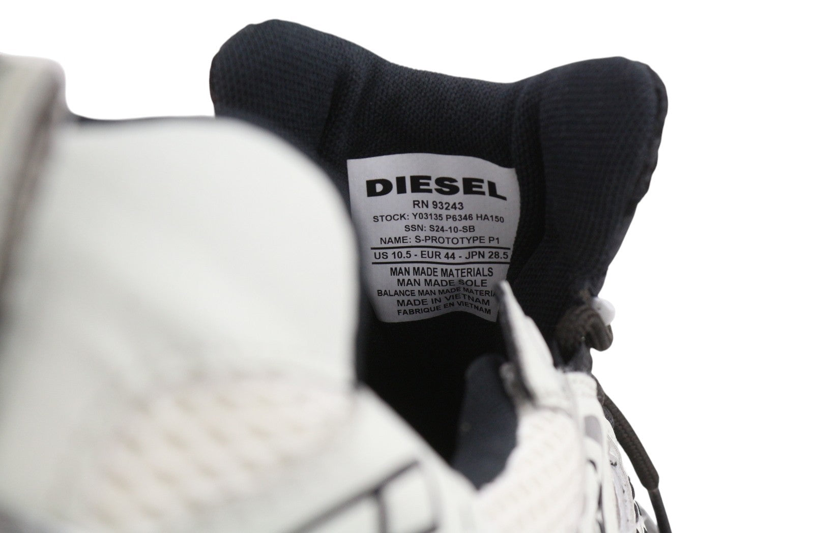 DIESEL S-Prototype P1 Men Sneakers EU44 White Silver Low Top Laced RRP350