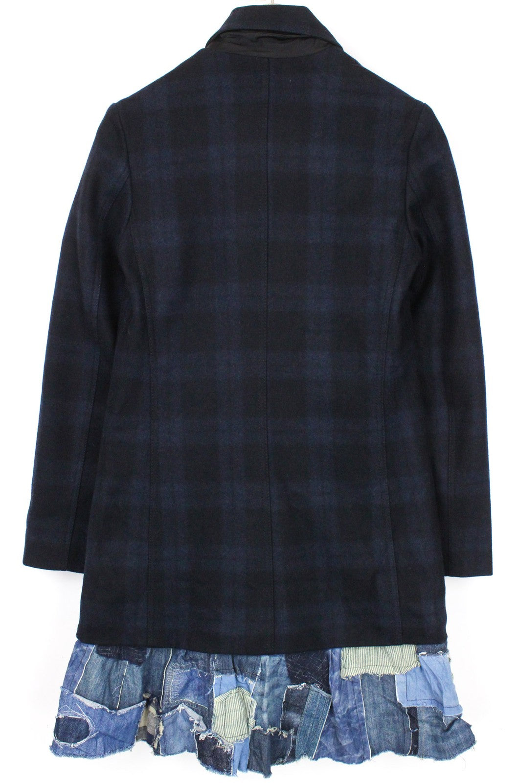DESIGUAL Women Coat 40 M Blue Wool Cotton Blend Lined Checked Single-Breasted