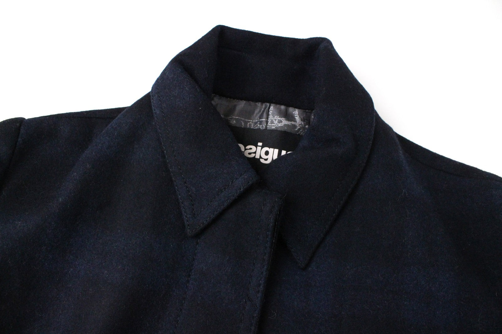 DESIGUAL Women Coat 40 M Blue Wool Cotton Blend Lined Checked Single-Breasted