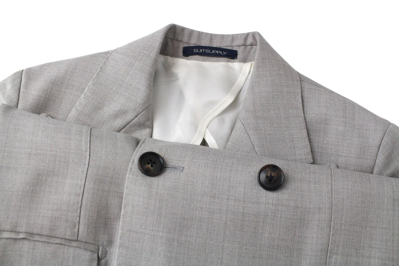 SUITSUPPLY La Spalla Men Suit UK30R Light Brown 2Pc Two-Row Slim Melange Wool