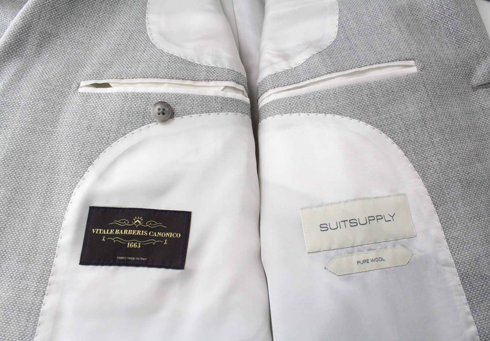 SUITSUPPLY Havana Jetted Men Suit UK44R Grey 2-Piece Slim Melange Pure Wool