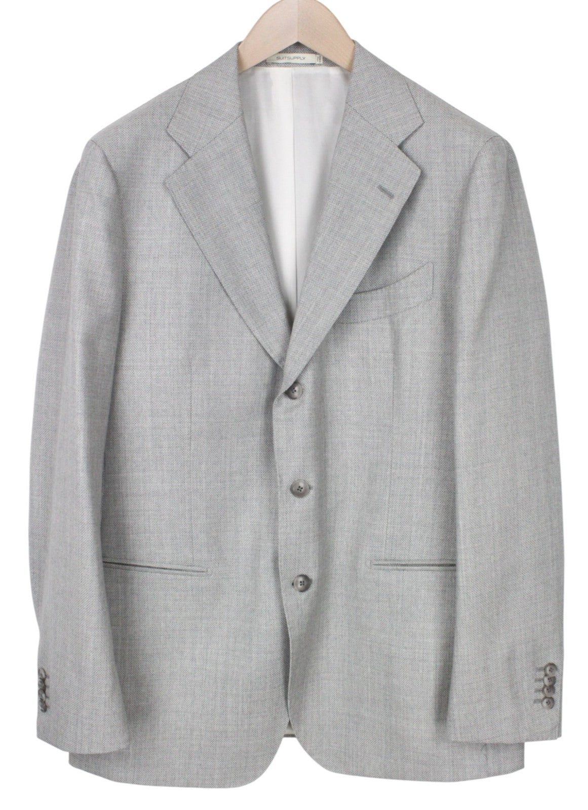 SUITSUPPLY Havana Jetted Men Suit UK44R Grey 2-Piece Slim Melange Pure Wool