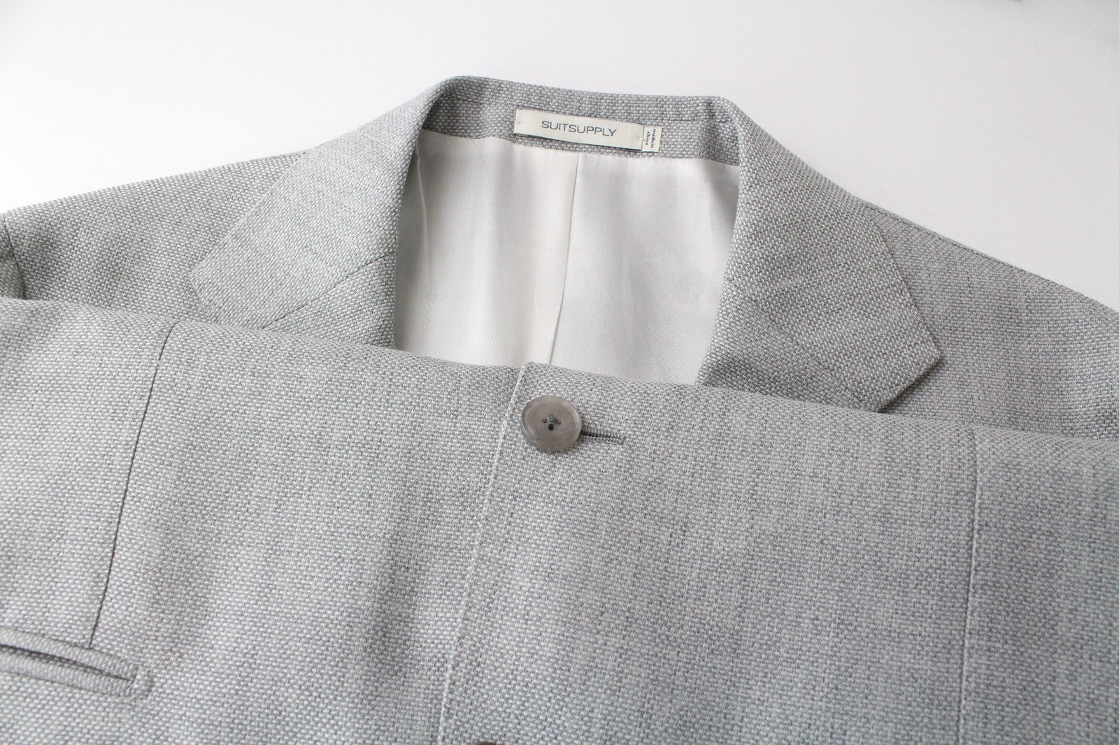 SUITSUPPLY Havana Jetted Men Suit UK44R Grey 2-Piece Slim Melange Pure Wool