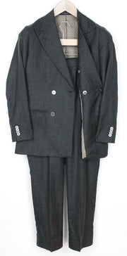 SUITSUPPLY La Spalla Men Suit UK30R Green 2Pc Silk Cashmere Linen Two-Row Slim